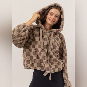 HYFVE Zip Up Sherpa Checkered Hooded Jacket